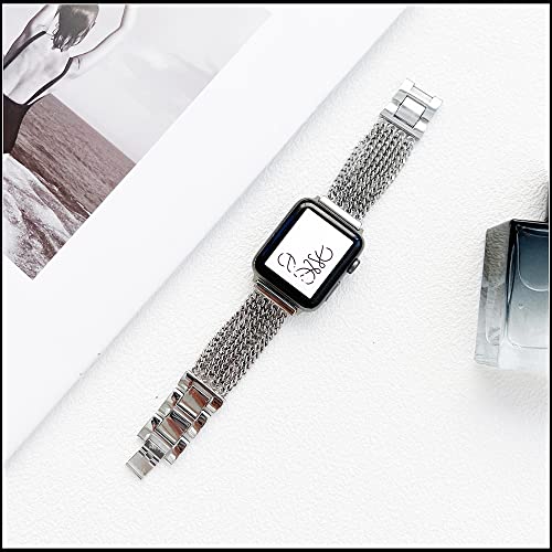 Kolgios Silver 42Mm44Mm45Mm Fancy Cool Women Tassel Chains Smartwatch Band Compatible For Apple Watch Series 8/7/6/5/4/Se Stylish Man Adjustable Bracelet For Iwatch 8 #TOP4