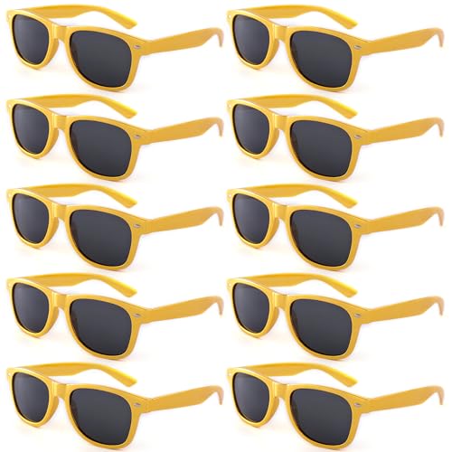 Fsmiling Gold Sunglasses Bulk Classic Sunglasses Pack Costume Glasses Shades 80's Cool Eyewear for Men & Women-10Pack