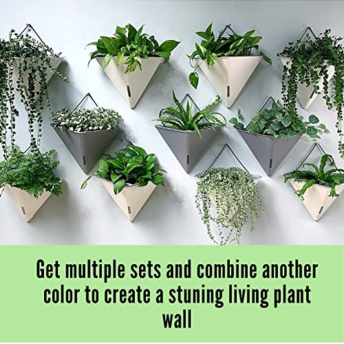 Lalagreen Wall Planters - 4 Pack, 12 Inch Large Self Watering White And Gray Mixed Color Geometric Indoor Vertical Garden Plant Wall Hanging Flower Vase Vessel With Black Metal Hanger Modern Stylish #TOP6