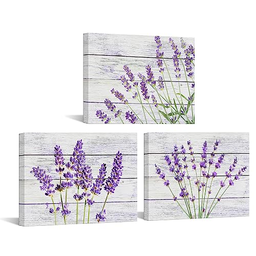 Biuteawal Vintage Flower Wall Art 3 Piece Bathroom Purple Lavender