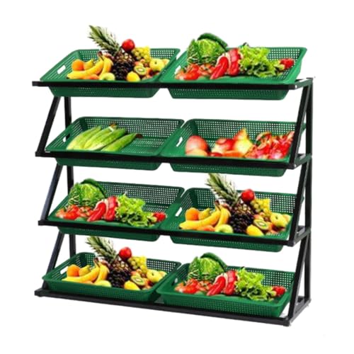 Estante organizador de frutas con 4 niveles para comercios y supermercados