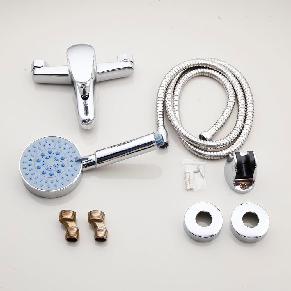 Chrome Wall Mounted Bathtub Shower Set: Filler Mixer With Handheld Rainfall Sprayer Tap For Hot-Cold Water(Style E)