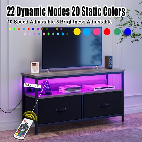 J-yaamiZz 39" Dresser TV Stand for TVs up to 50", Media Console with LED Lights, Charging Station & 2 Drawer Storage Chest, Gaming Entertainment Center with Storage for Bedroom, Living Room, Entryway - Image 4