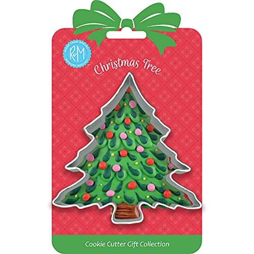 R & M International 8013 Christmas Tree Shaped Tinplated Steel Cookie Cutter, 3.5", Gift Tag Carded #TOP17