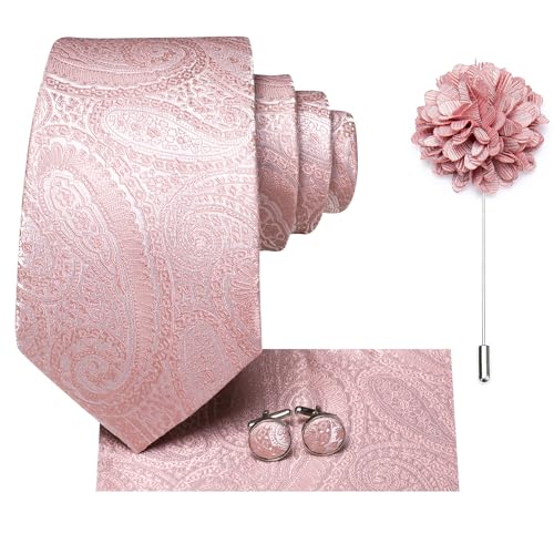 Image of Hi-Tie Men's Tie Lapel Pin Set Pocket Square Cufflinks Formal Woven Silk Tie Sets Wedding Party