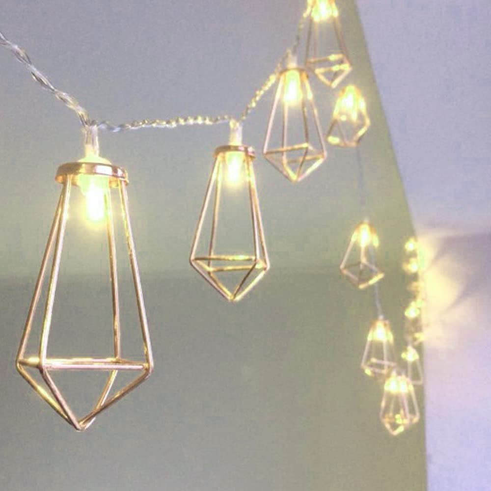 Infiprises 16 LED 4 Meter Geometric Diamond String Lights, Metal String Lights Warm White, Gold Metal Lamps Decor for Indoor, Diwali Decorations, Fairy Lights, Christmas Decor, Decor Lights