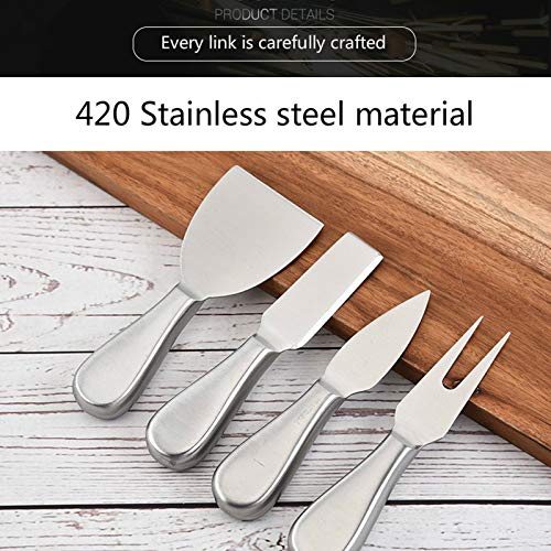 Linwnil 4 Pieces Set Cheese Knives, Steel Stainless Cheese Slicer Cheese Cutter Cheese Fork Light Weight One-Piece Silver Design thumb #2