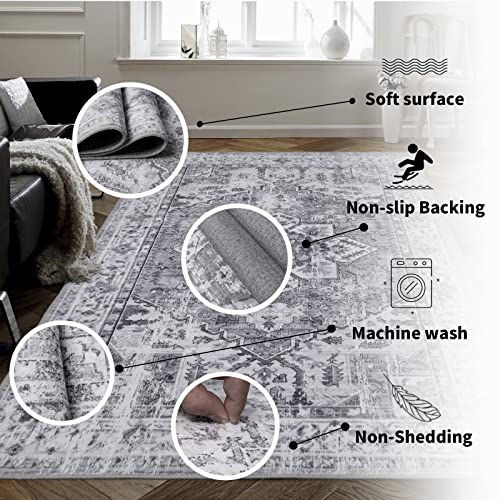 Lbris Washable Area Rug,Non Slip Stain Resistant 3X5 Vintage Grey Area Rug With Rubber Backing, Extra Soft Non Shedding Floor Carpet For Livingroom Bedroom Kitchen,Non Skid Durable Entry Throw Rug #TOP2