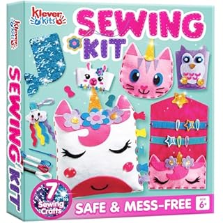 Klever Kits My First Felt Sewing Kit for Kids Age 6,7,8,9,10,Beginner Craft,7 Easy DIY Wildlife Artworks of Unicorn Pillow,Mermaid Card Holder & Keyring Charms,Sew DIY Felt Craft Kits Birthday Gift