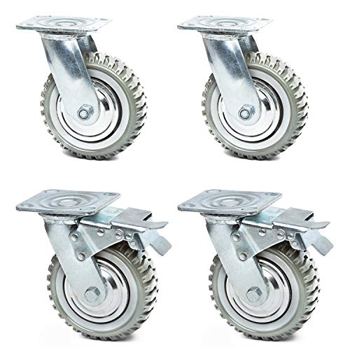 6 Inches Heavy Duty Rubber Caster Wheels Anti-Skid Swivel Casters Wheels with 360 Degree for Set of 4 (2 with Brakes& 2 Without)