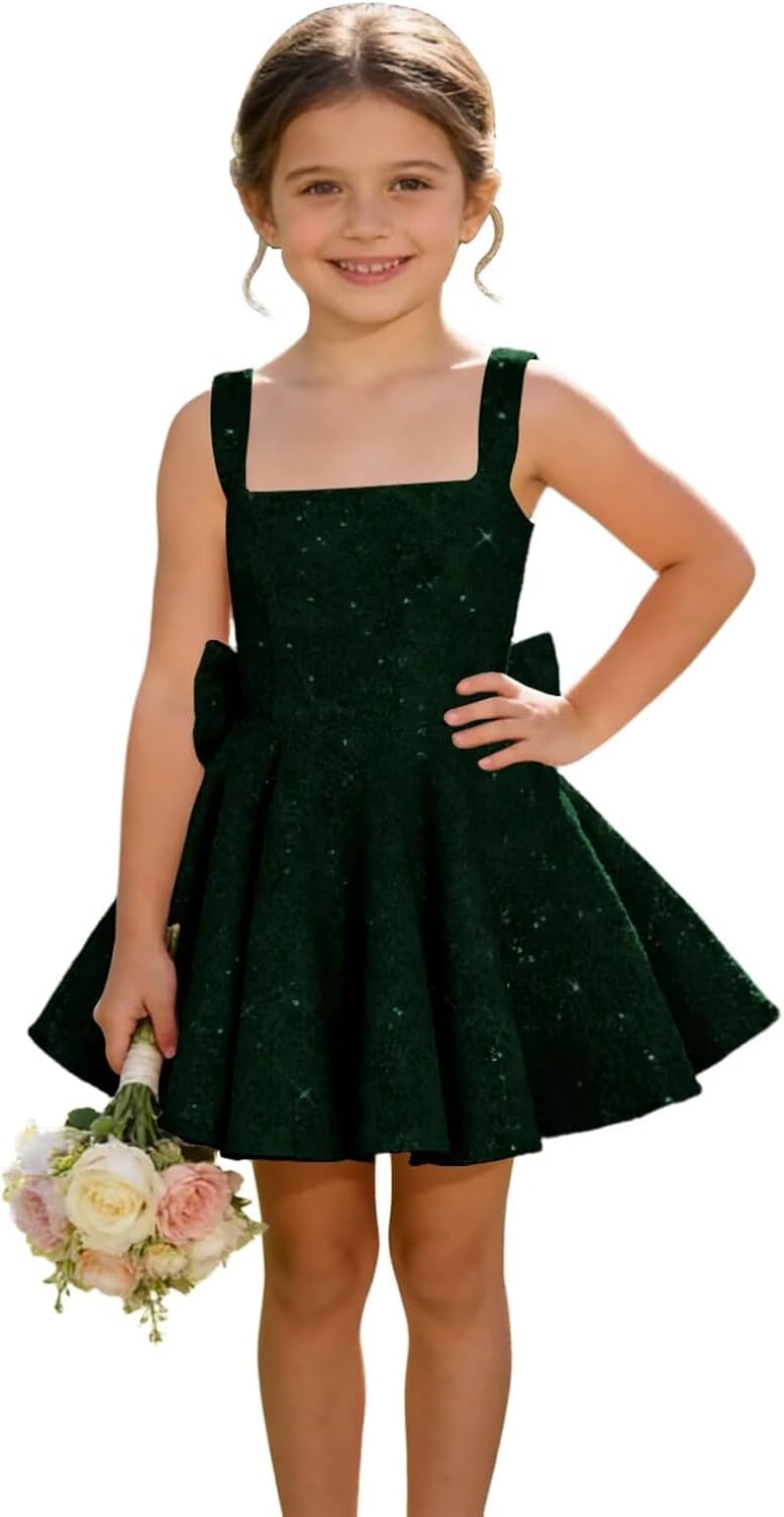 Sparkly Sequin Flower Girl Dress Short Wedding Pageant Ball Gown