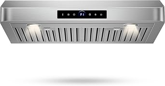 30" Under Cabinet Range Hood,1200CFM Vent Hood with Powerful Suction,4-Speed Exhaust Fan,Stainless Steel Ducted Kitchen Exhaust Hood with Led Lights,Smart Touch Panel, 15S-E30