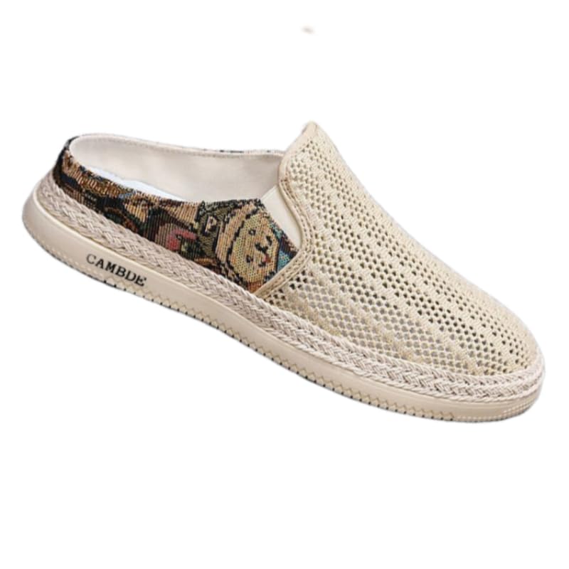 Men's Summer Flat Mesh Casual Shoes - Lightweight Breathable Outdoor Walking Half-Slipper with Slip-On Comfort for Daily Wear