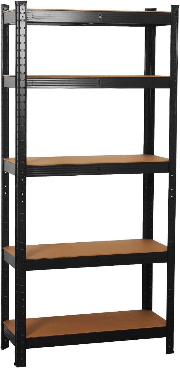 Holywarm Heavy-Duty Garage Shelving Units, 5-Tier Steel Storage Shelves - Boltless Assembly, 875kg Capacity for Warehouse Living Room Kitchen Bedroom (Black, 70x30x150cm)