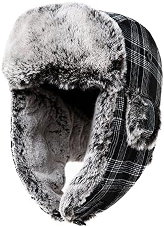 Jeff & Aimy Trapper Hat Aviator Earflap Hat Faux Fur Warm Winter Hat for Men Russian Ushanka