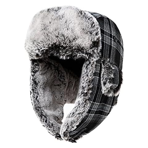 Jeff & Aimy Unisex Winter Trapper Hat Warm Thick Faux Fur Earflap Russian Outdoor Ski Hat for Men Womens Black Plaid L Cover