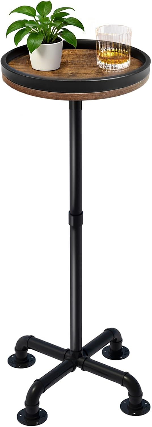 Small Round Side Table for Small Spaces, Pedestal Drink Table with Non-Slip Feet, Martini Table No-Tool Assembly for Living Room, Bedroom, Narrow Corners, Sofa, Bathroom