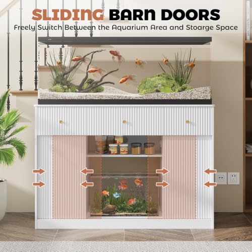 Garvee 55-75 Gallon Fish Tank Stand, Aquarium Stand with Power Outlet, Fish Tank Stand with Storage Cabinets, Drawers, LED Light, Sliding Barn Door Fish & Reptile Tanks Stand for 2 Tanks by Garvee - Image 3