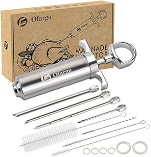 Ofargo 304-Stainless Steel Meat Injector Syringe Kit with 4 Marinade Needles for BBQ