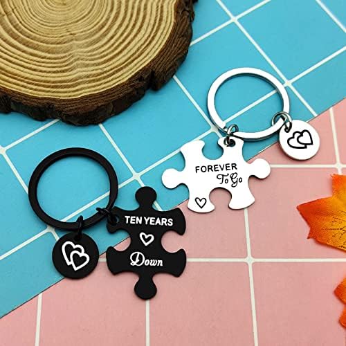 Anniversary Keychains for Him Her 10th Anniversary Wedding Gifts for Couples Happy 10st Wedding Anniversary for Husband Wife Couples Puzzle Keychain Set Valentines Jewelry Gifts for Hubby Wifey