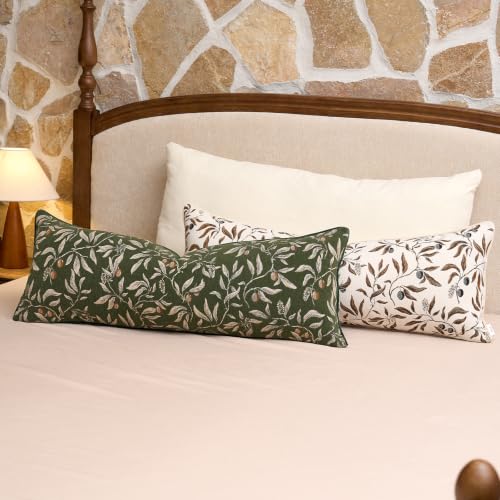 Image of Alerfa Green Floral Throw Pillow Cover 14 x 36 Inch Rectange Luxury Decorative Lumbar Pillow Cover for Couch Living Room Bedroom