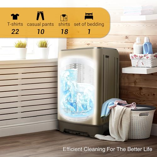 Zyerch Portable Washing Machine 17.7lbs Full-Automatic Compact Washing Machine for Apartment, 10 Wash Program Small Washer for Dorm, Portable Washer for RV, Home, Gold by Zyerch - Image 3