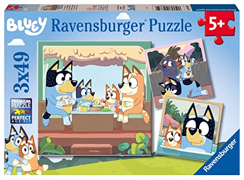 Ravensburger Bluey 3 x 49 Piece Jigsaw Puzzles for Kids 3 Puzzle Set with Colourful Bluey Designs Ages 5 Years and Up