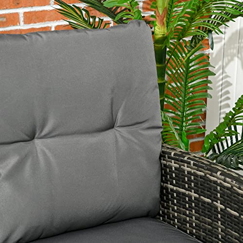 Outsunny 5 Seater Rattan Garden Furniture Set, 6 Piece Garden Sofa Set, Armchairs, 3-Seater Sofa, Footstools, Glass Dining Table, Cushions, Wicker Outdoor Furniture for Conservatory Patio, Mixed Grey - Image 8