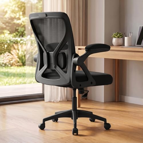 Image of VASAGLE Office Chair, Ergonomic Mesh with Adjustable Lumbar Support | Computer desk chair with 90-105 tilt function, wide seat, flip-up armrests, Ink Black UOBN045BH01S