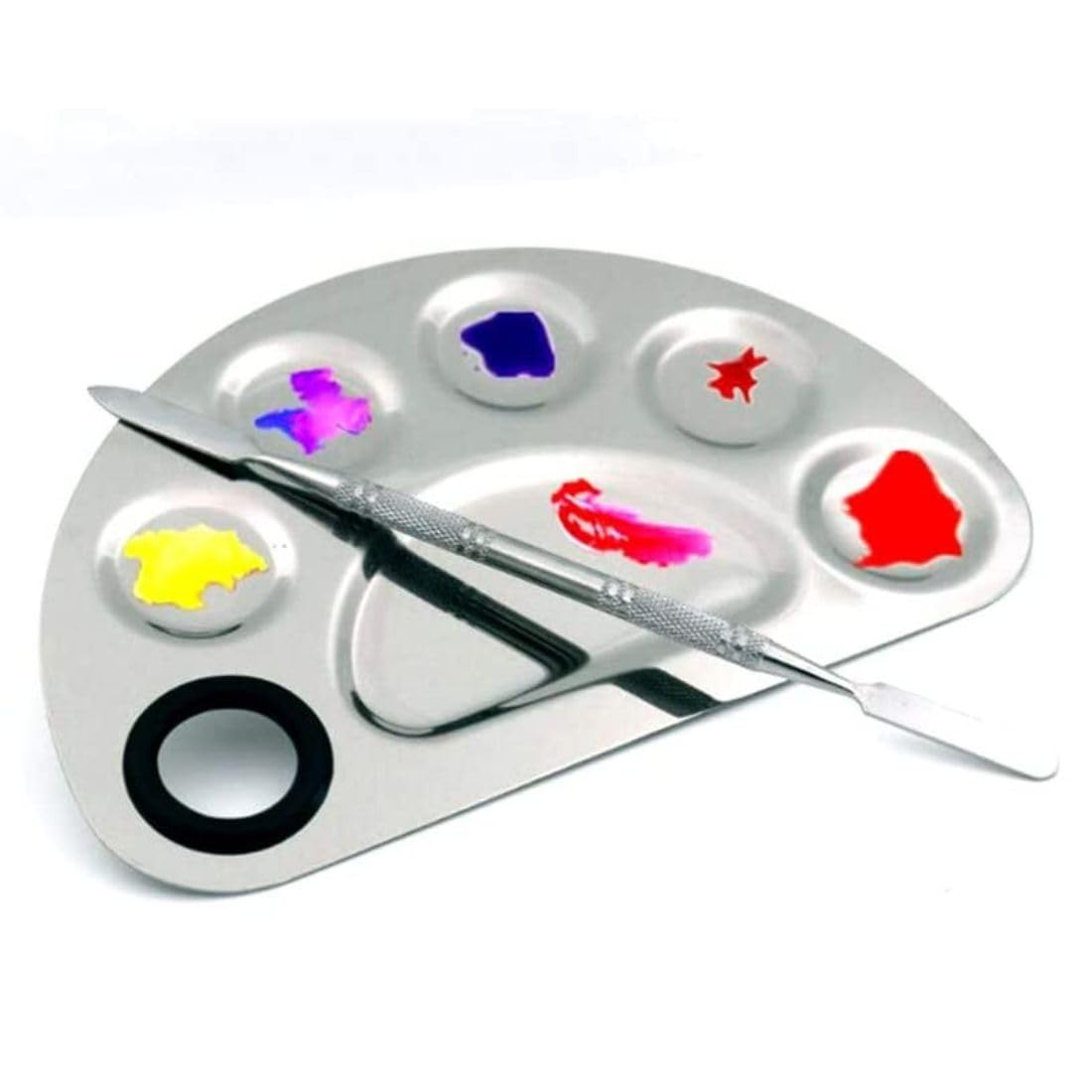 Stainless Steel Makeup Mixing Color Plate with Spatula for Cosmetic Foundation Palette Multifunctional for Beauty Home and Salon 1 Pieces (Small)-image-4