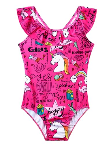 Image of Snowheart Girls Swimsuit One Piece Bathing Suit Kids Quick Dry Shoudler Ruffle Floral Swimwear for 3-12 Years Old