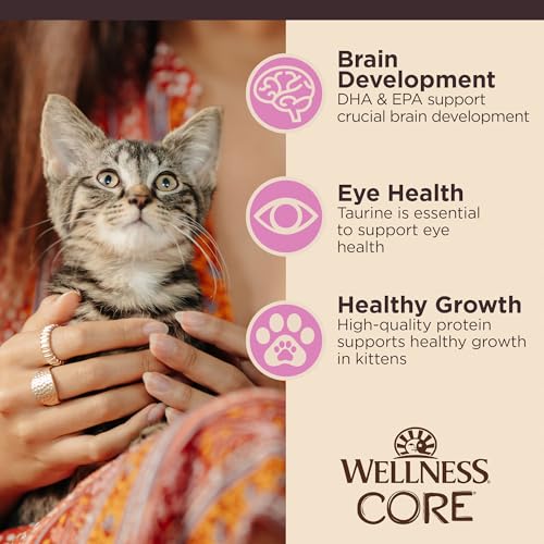 Wellness CORE Tiny Tasters Minced & Pate Kitten Wet Cat Food, Natural, Protein-Rich, Grain Free, 1.75-Ounce Pouch, 12 Pack, (Chicken Variety Pack)