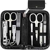 3 Swords Germany - Brand Quality 8 Piece Manicure Pedicure Grooming kit Set for Daily nailcare Synthetic Leather case Black in Gift Box - Made by 3 Swords