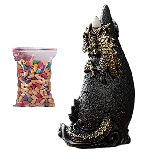 Porta-incenso cascata com dragão com cones incenso refluxo decoração casa presente estátua ornamento