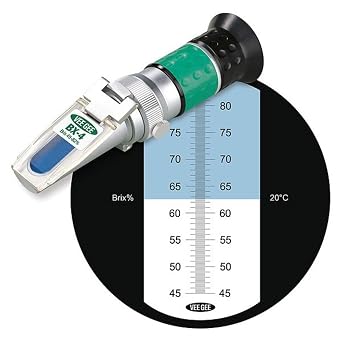 Vee Gee 43007 Handheld Refractometer, Brix Scale, Bx-4 Model, 45-82% Range, 0.2% Resolution, No ATC
