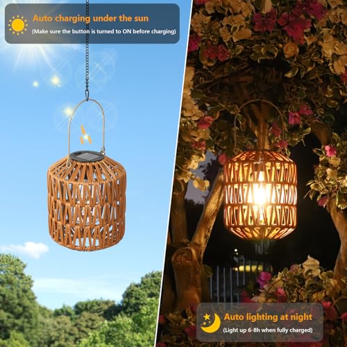 Eyassi Rattan Solar Lights, 4 Pack Solar Lanterns Outdoor Waterproof, Outdoor Lights for Yard, Hanging Lantern with Handle, Decorative Lanterns for Garden, Tabletop, Tree Lighting (Bulbs Included) by eyassi - Image 4