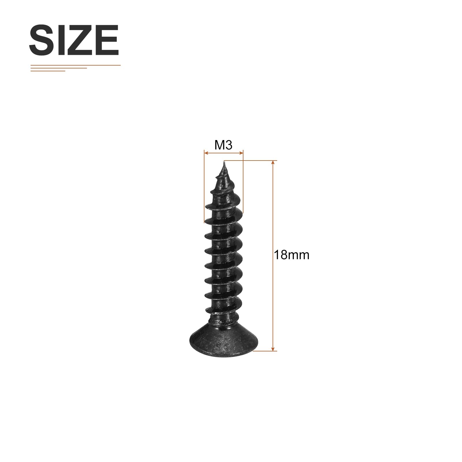 DTGN 200Pcs M3x18mm Flat Head Wood Screws, Carbon Steel Phillips Self Tapping Screws - Good for Woodworking Furniture - Black - Image 2
