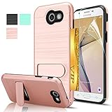 Samsung Galaxy J7 Perx Case, Galaxy J7 Sky Pro / J7V 2017/J7 Prime/Halo Case with Screen Protector,AnoKe[Card Slots Wallet Holder]Kickstand Plastic TPU Shockproof Case For Galaxy J7 2017 KC1 Rose Gold