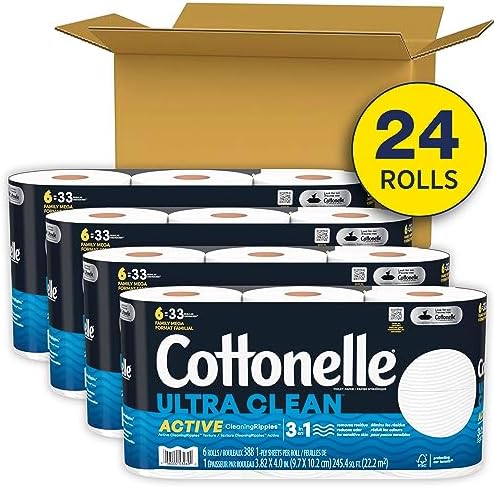 Cottonelle Ultra Clean Toilet Paper with Active CleaningRipples, 1- Ply, 24 Family Mega Rolls (4 Packs of 6) (24 Family Mega Rolls= 132 Regular Rolls), 388 Sheets per Roll, Packaging May Vary 2 Cottonelle Ultra Clean Toilet Paper with Active CleaningRipples, 1- Ply, 24 Family Mega Rolls (4 Packs of 6) (24 Family Mega Rolls= 132 Regular Rolls), 388 Sheets per Roll, Packaging May Vary