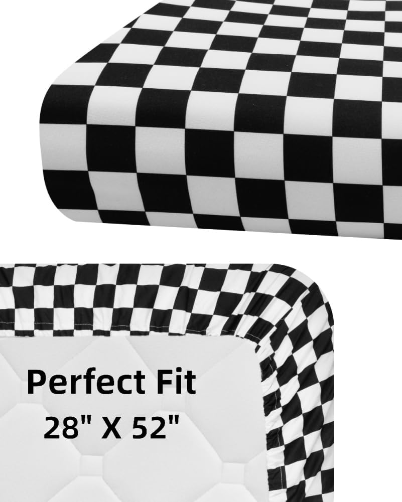 4 Pack Checkered Plaid Crib Sheets Neutral Breathable Buffalo Check Fitted Baby Sheets Nursery Sheets for Baby Boys or Girls (Crib)