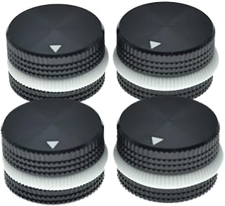 Dopro 4-Pack 25 * 15.5mm Set Screw Style Aluminium Potentiometer Knobs 1/4" Universal Pot Control Knobs with Rubber Ring and Indicator for Guitar/Bass Equipments Black with White Ring