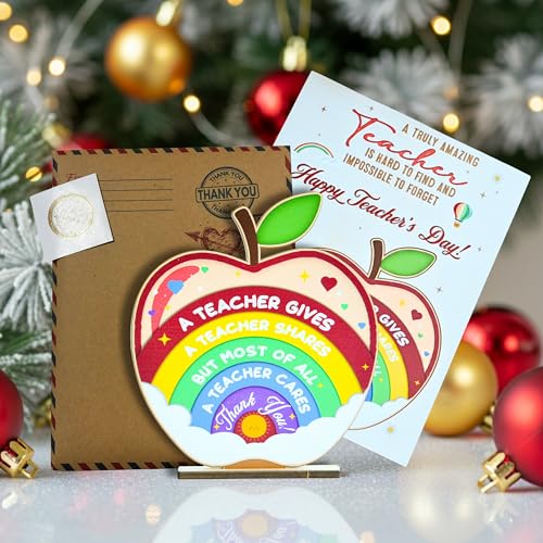 Christmas Card for Teacher 2025, Teacher Gifts for Women, Thank You Teachers Gifts, Teachers Appreciation Gift Ideas, Xmas Presents, 3D Pop Out Wooden Card, Table Decorations, Christmas Wooden Table Sign