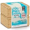 ELLEMA Yogablok [100% kurk] – yogablok set van 2 (of afzonderlijk) voor beginners en gevorderden + online trainingsvideo’s en e-book – yogablok voor pilates – antislip fitness yogablok