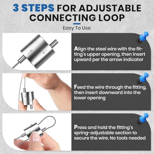 1/16" Cable Clamp, Tool-Free Adjustable Self-Locking Wire Rope Clips, Anodized Aluminum Material Wire Rope Clamp, Reusable Overhead Suspension Adjustable Wire Rope Cable Clip (50 PCS) by Opheart - Image 6