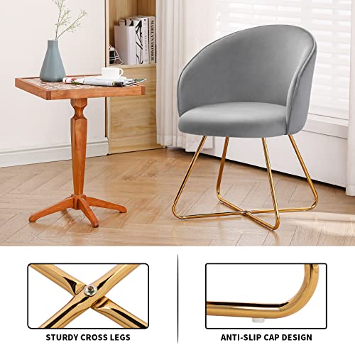 Furnimart Modern Accent Velvet Chair Curved Mid-Back Upholstered Vanity Chair With Gold Plating Metal Legs, Chairs For Living Room, Office, Guest Reception (Light Grey) #TOP4