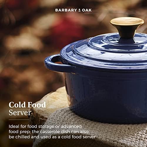 Barbary & Oak BO800251BLU Round Cast Iron Casserole Pan with Durable Enamel Interior, 24cm, Limoges Blue