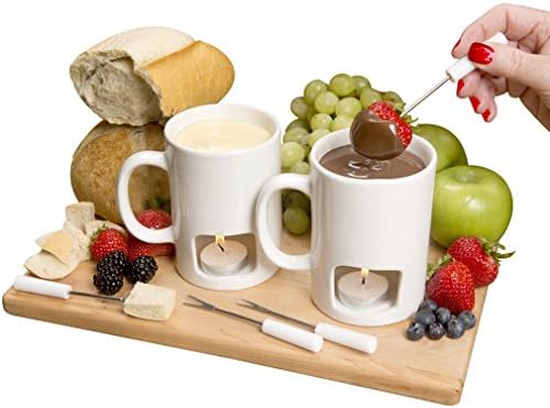Evelots Mini Fondue Pot Set/Personal Fondue Mugs-Chocolate/Cheese/14-Piece Fondue Maker Gift Set/2 Ceramic Mugs/Forks/Candles