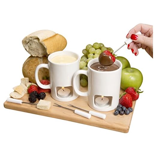 Evelots Fondue Pot Set for Chocolate, Cheese, Candy (2 Pack) Mini Ceramic Fondue Mugs Gift Set with 4 Forks & 8 Candles - Great for Date Night Birthday & Wedding Gifts