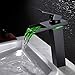Wovier Matte Black Waterfall Spout Bathroom Sink Faucet with Supply Hose,Single Handle Single Hole Vessel Lavatory Faucet,Slanted Body Basin Mixer Tap Tall Body Commercial,Black(No LED)