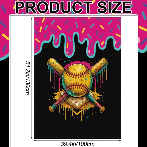 Tegeme Softball Drip Ice Cream Blanket Softball Drip Ice Cream Throw Blanket Warm Ultra Soft Flannel Blankets for Bed Travel Sofa Living Room Decoration Gifts, 50" x 40", Black